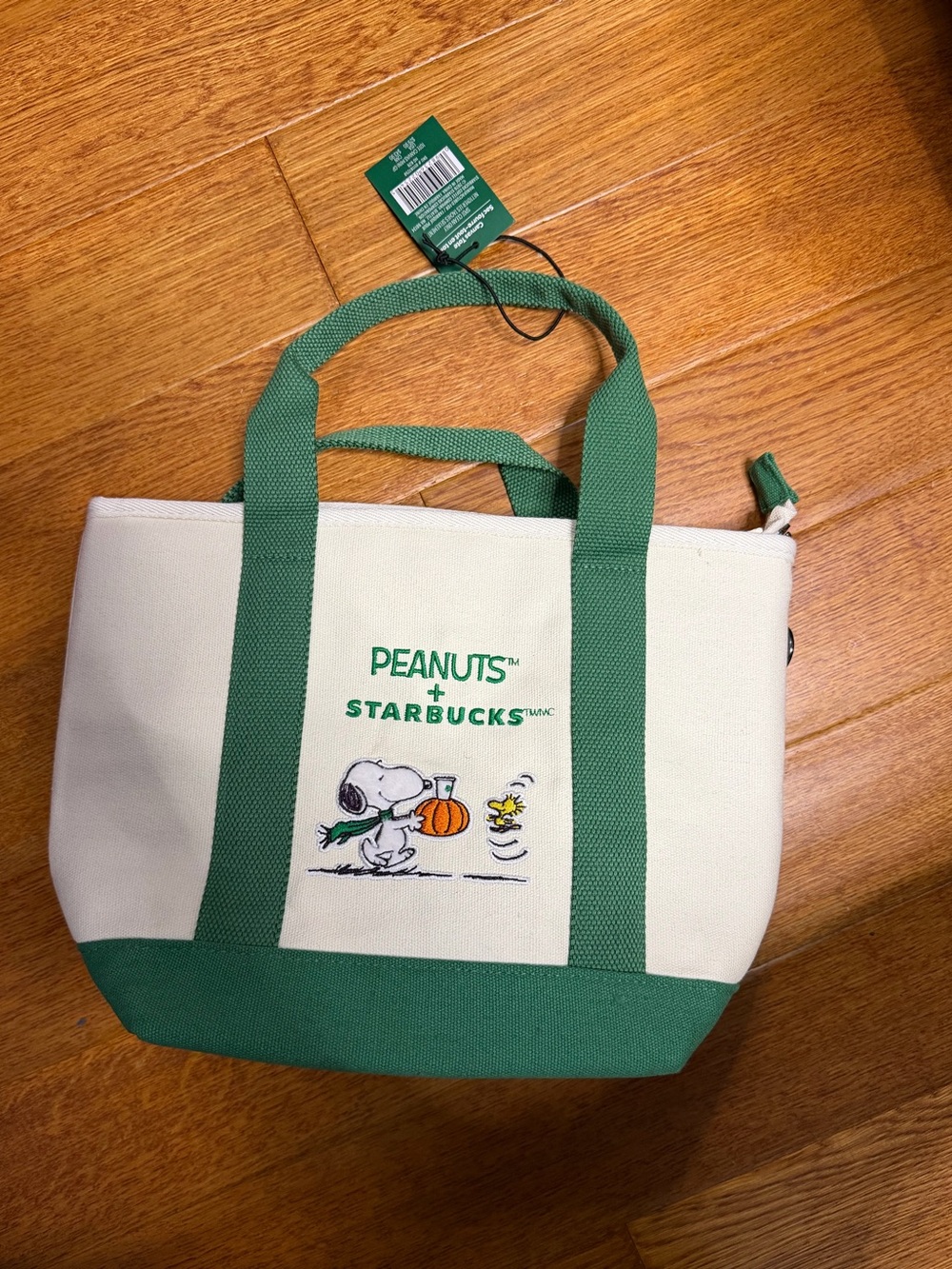 Starbucks Cream & Green Peanuts Snoopy Canvas Tote - Picture 4 of 7